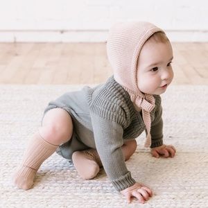 Quincy Mae Dalia Sweater Romper, 0-3 NATURAL color